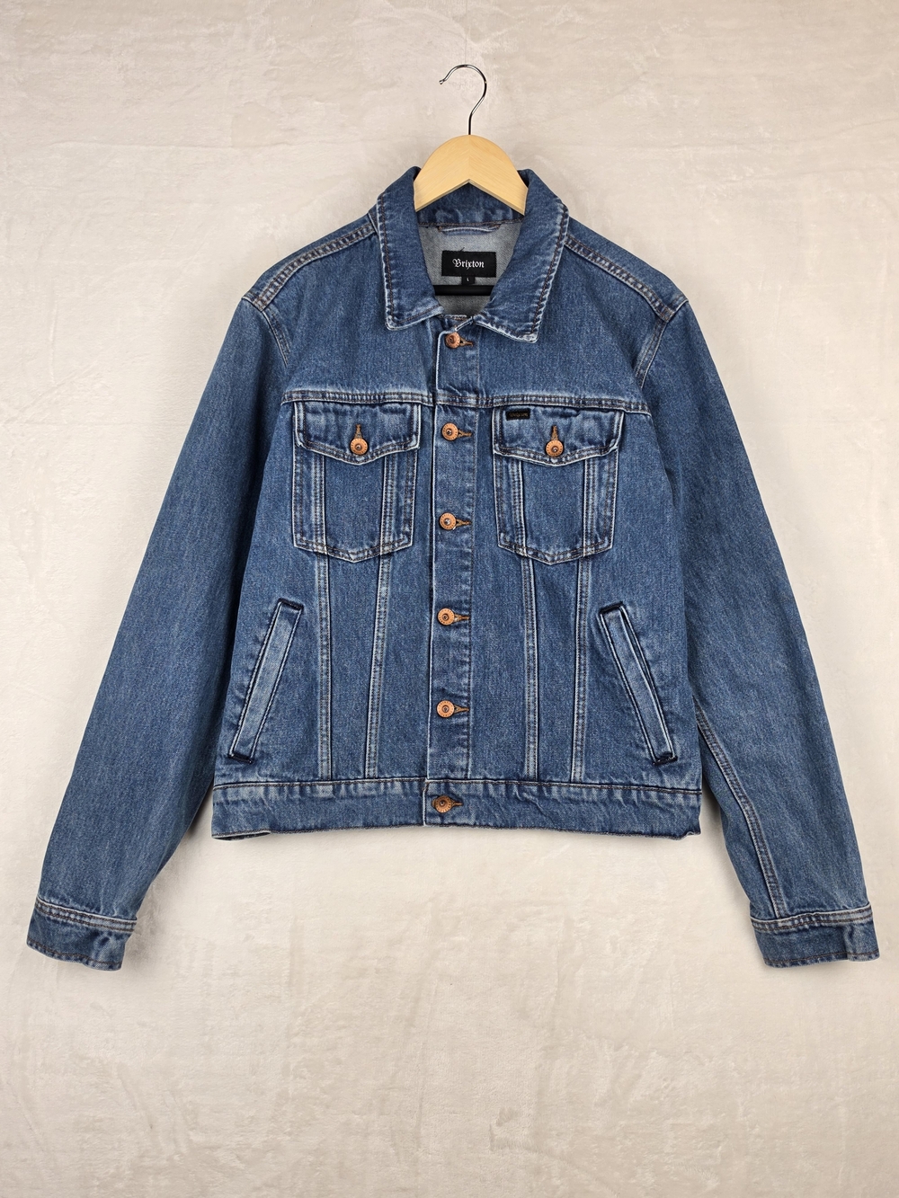 Brixton Denim Trucker Jacket Mens Large Blue 100% Cotton Button Front